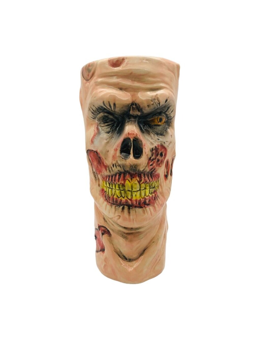 Zombie Head Ceramic Halloween Tumbler Vase Hand-Painted 3D Creepy Decor 10” Tall